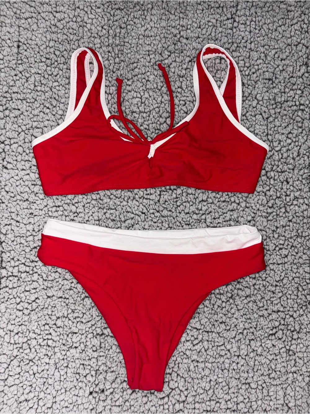 Amazon Red Bikini with White Trim Two-Piece Swimsuit